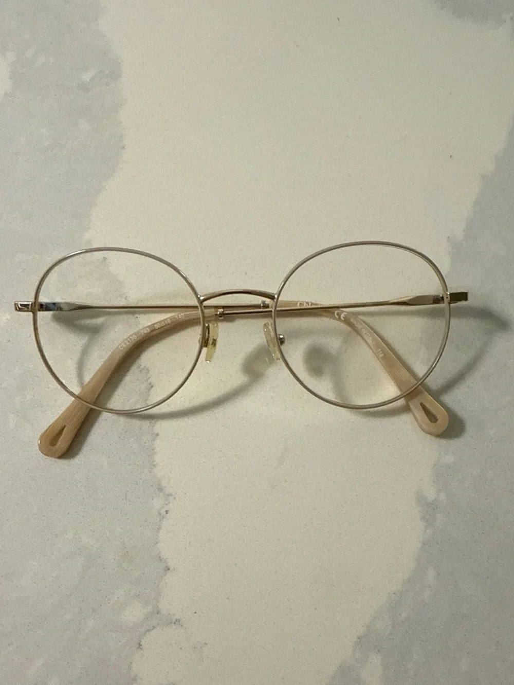 Chloe Round Metal Women's Glasses in Gold and Beige Temple Tips